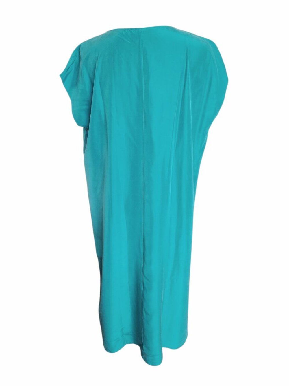 Eileen Fisher Esmerelda Green Washed Silk V-Neck Dress Boxy Fit Women's Size M - Picture 8 of 12
